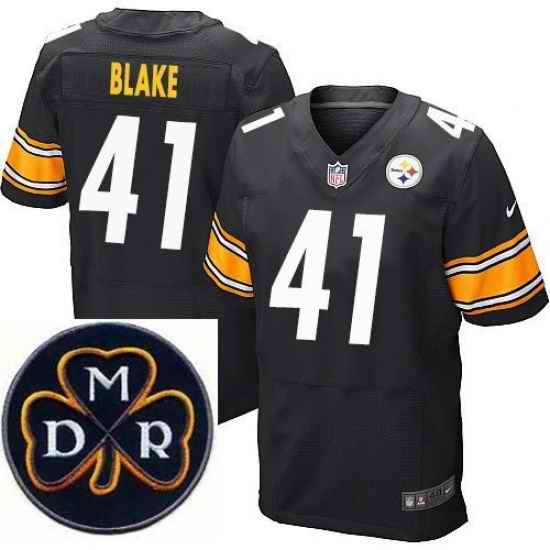 Men's Nike Pittsburgh Steelers #41 Antwon Blake Black Team Color Stitched NFL Elite MDR Dan Rooney Patch Jersey